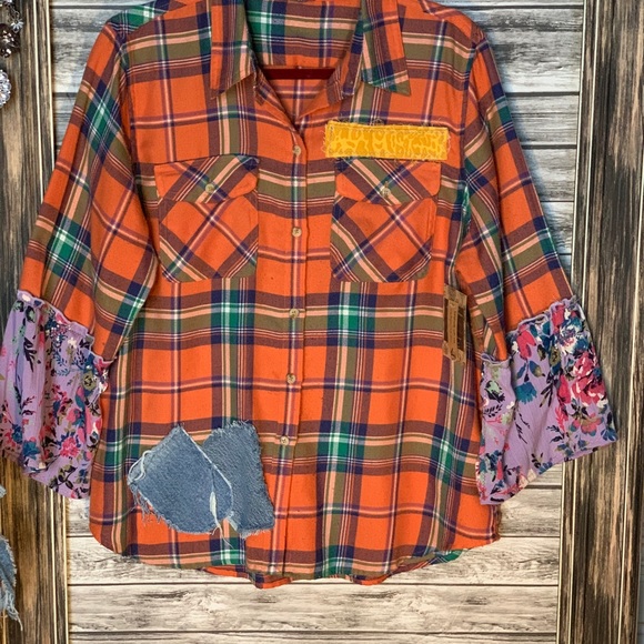 💰UpCycled Recycled Repurposed Crown Royal Grunge Flannel Hippie Gypsy Boho Ooak - Picture 2 of 7